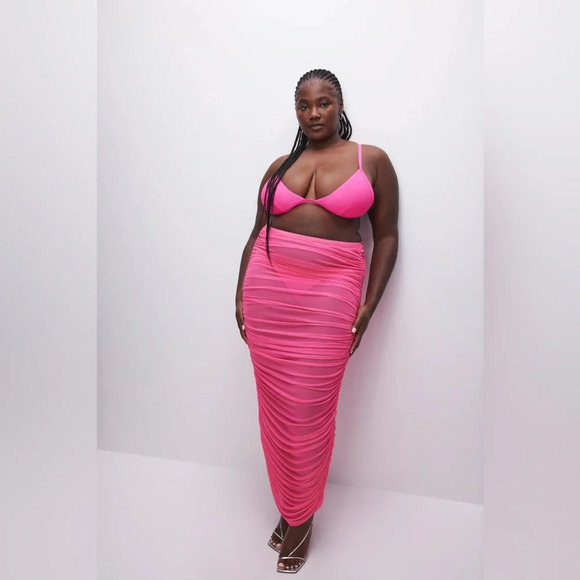 Good American Mesh Ruched Skirt knock Out Pink